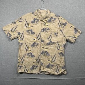 Croft &‎ Barrow Sailboat Print Button Up Short Sleeve Shirt Men's XL